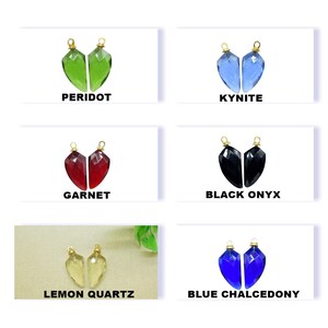 May include: Five pairs of gemstone pendants with gold jump rings. The gemstones are Peridot, Kynite, Garnet, Black Onyx, and Blue Chalcedony.
