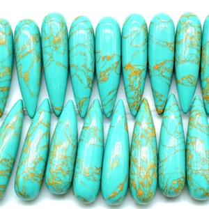 Turquoise Teardrop Beads Jewelry Making Supplies,Copper Green Turquoise Long drop 8x30mm smooth Briolettes,Top Drilled Gemstone Teardrops,
