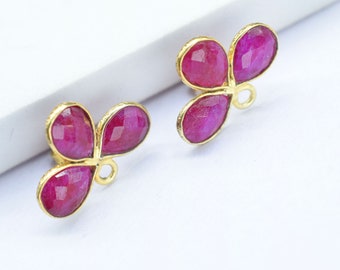 Ruby Elegant Earring/Handmade Earring/Gold Plated Bezel Set Earring/divine Earring/Gold Plated Earring/Ruby Connector/Ruby Bridal Earring