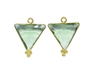 Green Amethyst Triangle Bezel Connector,Station Bezel Link Supplies,Green Amethyst jewelry,Gemstone Earring,Handmade Triangle Bezel Charm