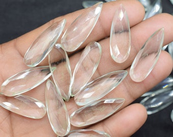 Crystal Quartz Facettierte Tropfen Brioletten 10 x 30 mm | Lange Tropfen Perlen | Bergkristall Briolette | Edelstein Schmuck machen Perlen | Bastelbogen
