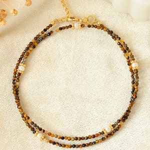 Tiger Eye 2MM Bead Necklace/Gemstone Choker Necklace/Short Necklace/Minimalist Choker/Handmade Necklace/Women Necklace/Gift for her