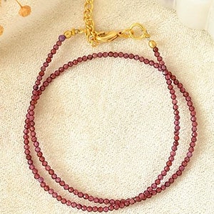 Gemstone Red Garnet Beaded Minimalist Choker/Winter Choker/Handmade Necklace/Wedding Necklace/Dainty Gemstone Beaded Necklace for Women/Gift