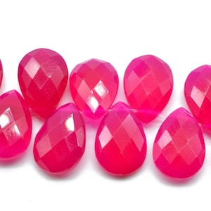 Handmade Briolette,Hot Pink Chalcedony Teardop briolettes,Pink chalcedony Teardrop 9x13mm Briolettes,Pink chalcedony Side drilled Briolette,