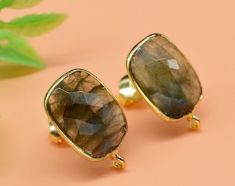 Labradorite 12x16mm rectangle Earring Connector,Rectangle Studs Jewelry Making,Sapphire Connector post stud,Gold Plated Earring Connector