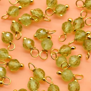 Natural Peridot 3mm Single wire wrapped Connectors,Peridot Gemstone Charm,Peridot Faceted Beads,Peridot Hangings Beads,Jewelry Making Supply