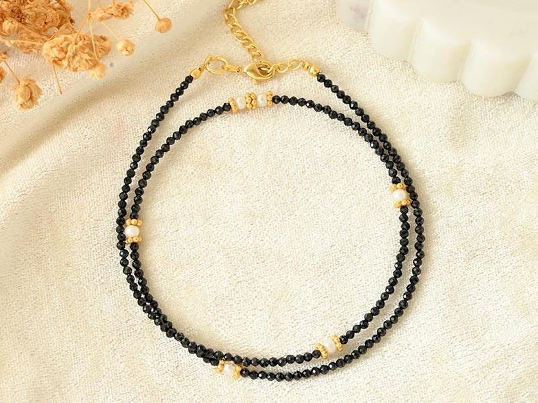 ブラックオニキス 2 MM ビーズネックレス/宝石チョーカーネックレス