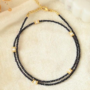 Lapis Lazuli Necklace/Short Choker Necklace/Gold Plated Necklace/Lapis Necklace/Beaded Jewelry/Dainty Necklace/Layering Necklace/Necklace