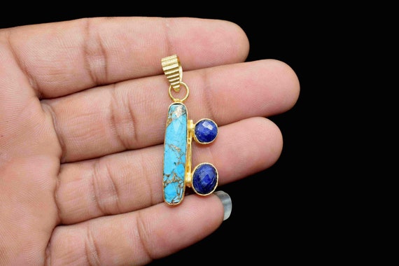 Copper Turquoise 6x25mm Rectangle Shape Pendant,sapphire