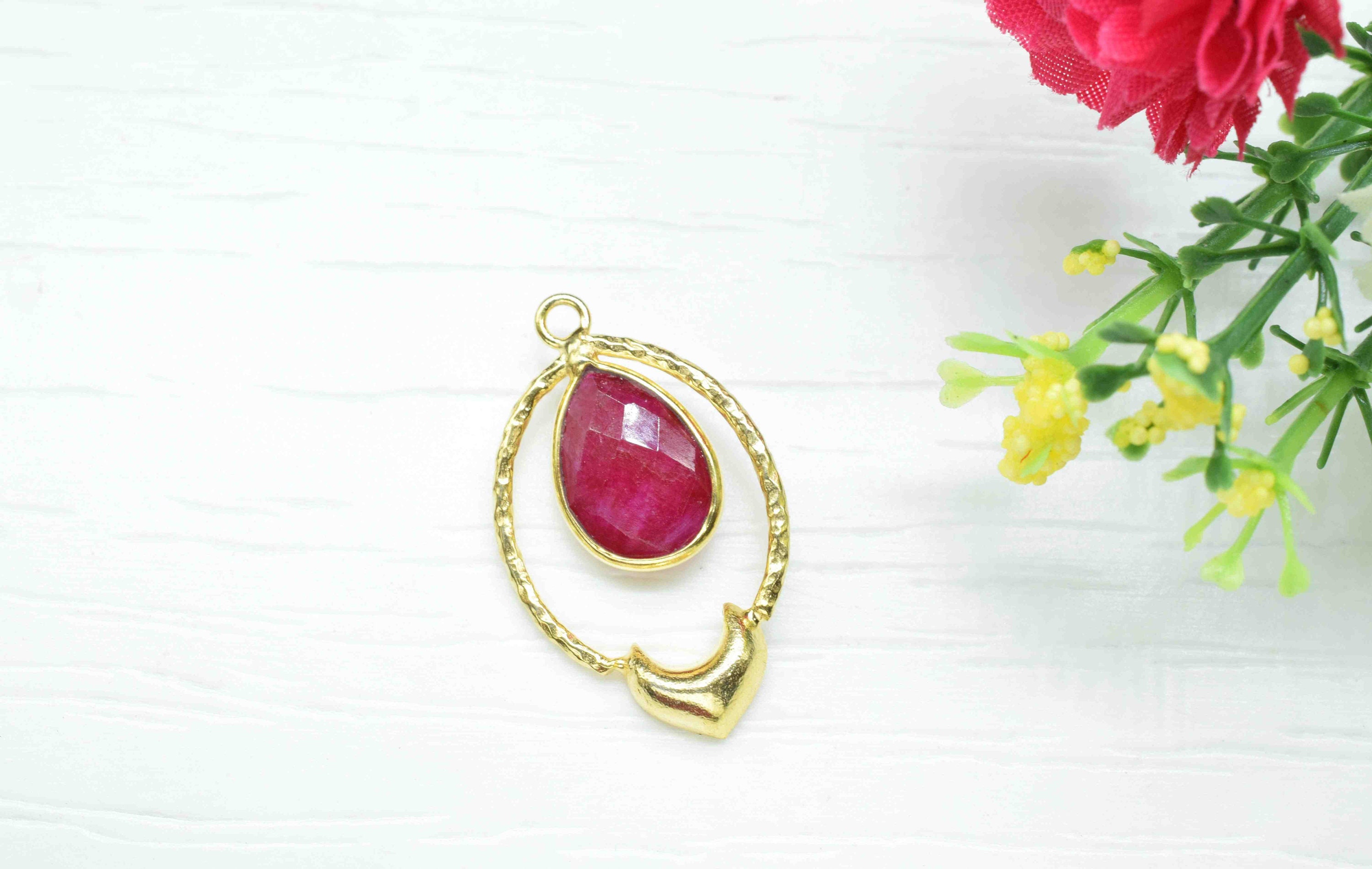Ruby Components Natural Ruby Gemstone Component/ruby Handmade Pendant/gold Plated ...