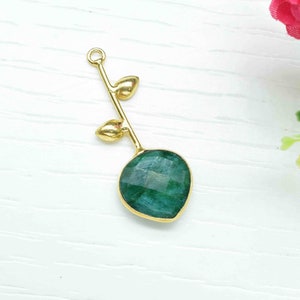 Emerald Single Bail Pendant/Emerald Charms/Genuine Gemstone Charms /Gemstone Connectors/Summer Collection/Heart Shape Charms/B&#39;day Gift