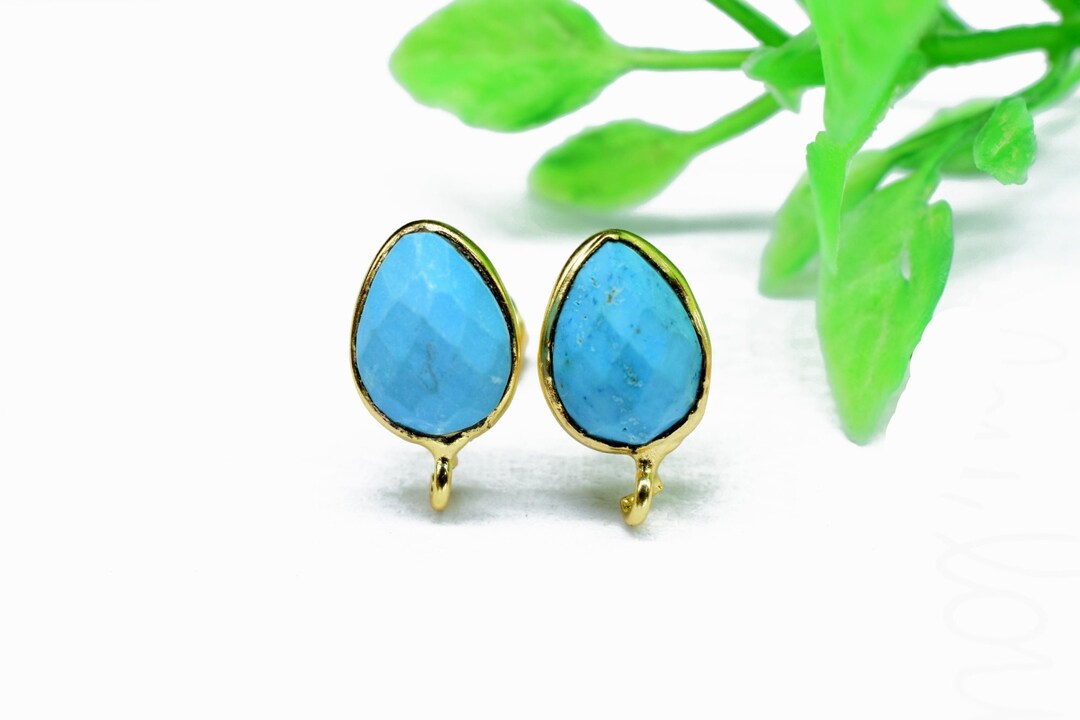 Connector Turquoise Pour Création Bijoux - Stud Earring, 13x13mm, Pierre Gemme, Neuf