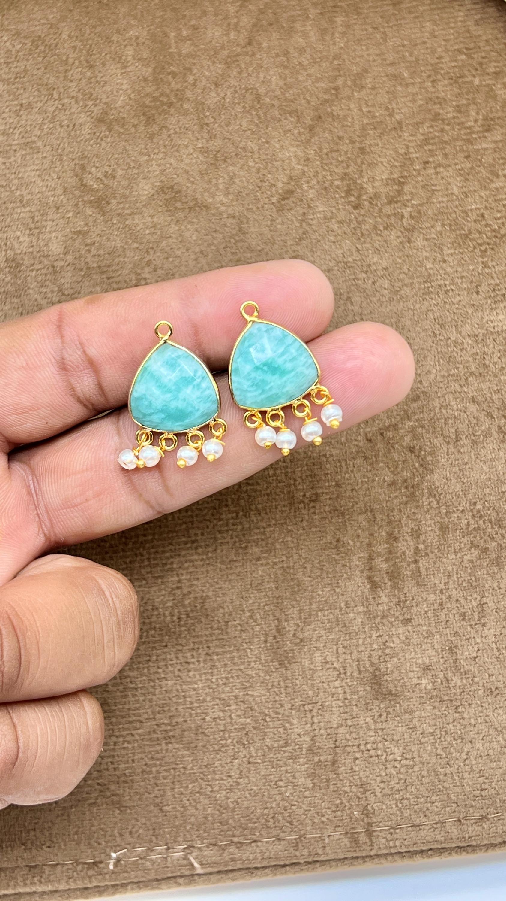 Amazonite Gemstone & Pearl Connector Charms | Gold Plated DIY