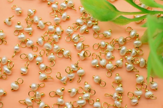 Natural White Freshwater Pearl Wire-Wrapped Components – 3mm Dangle Beads for Handmade Jewelry | Handmade Charms Connector | Hangings Beads