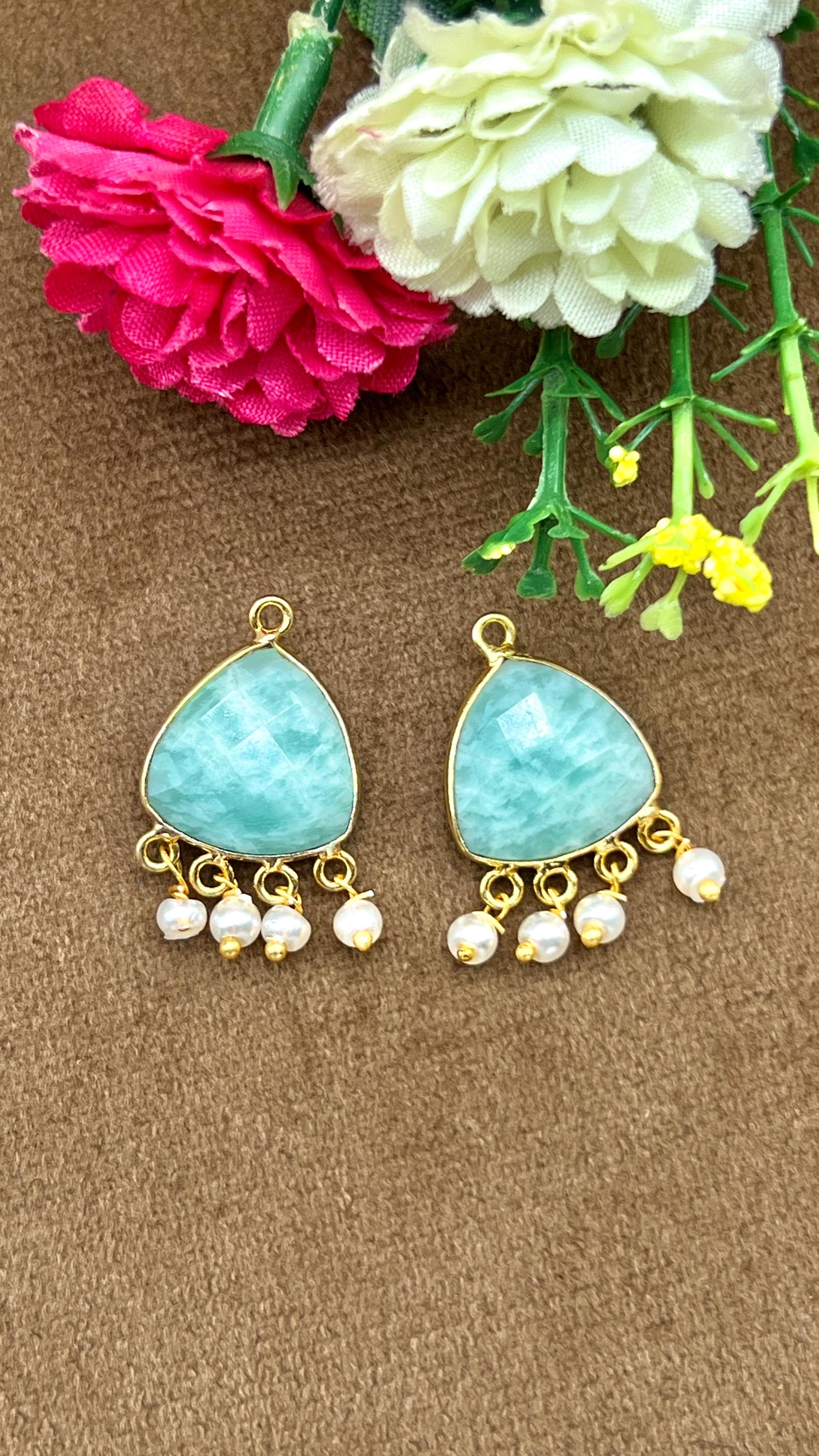 newsweetspot アクセサリー Amazonite Gemstone & Pearl Connector Charms | Gold Plated DIY