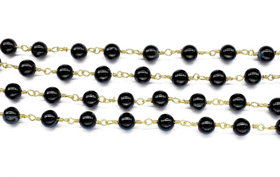 ブレスレット LESS IS MORE Black Onyx Necklace 6mm Black Onyx 6mm Round Smooth Beads Chain,wire Wrapped Rosary