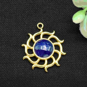 Natural Blue Sapphire Gemstone Component,Gold Plated Connectors,Earring Component,Single Bail Charm,Sapphire Connector Pendant,B&#39;Gift