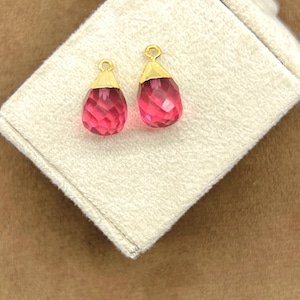 Gocce di tormalina rosa – ciondoli con pietre preziose sfaccettate da 10 x 14 mm / Forniture per la creazione di gioielli con cristalli curativi / Gocce di pietre preziose galvanizzate / Compleanno