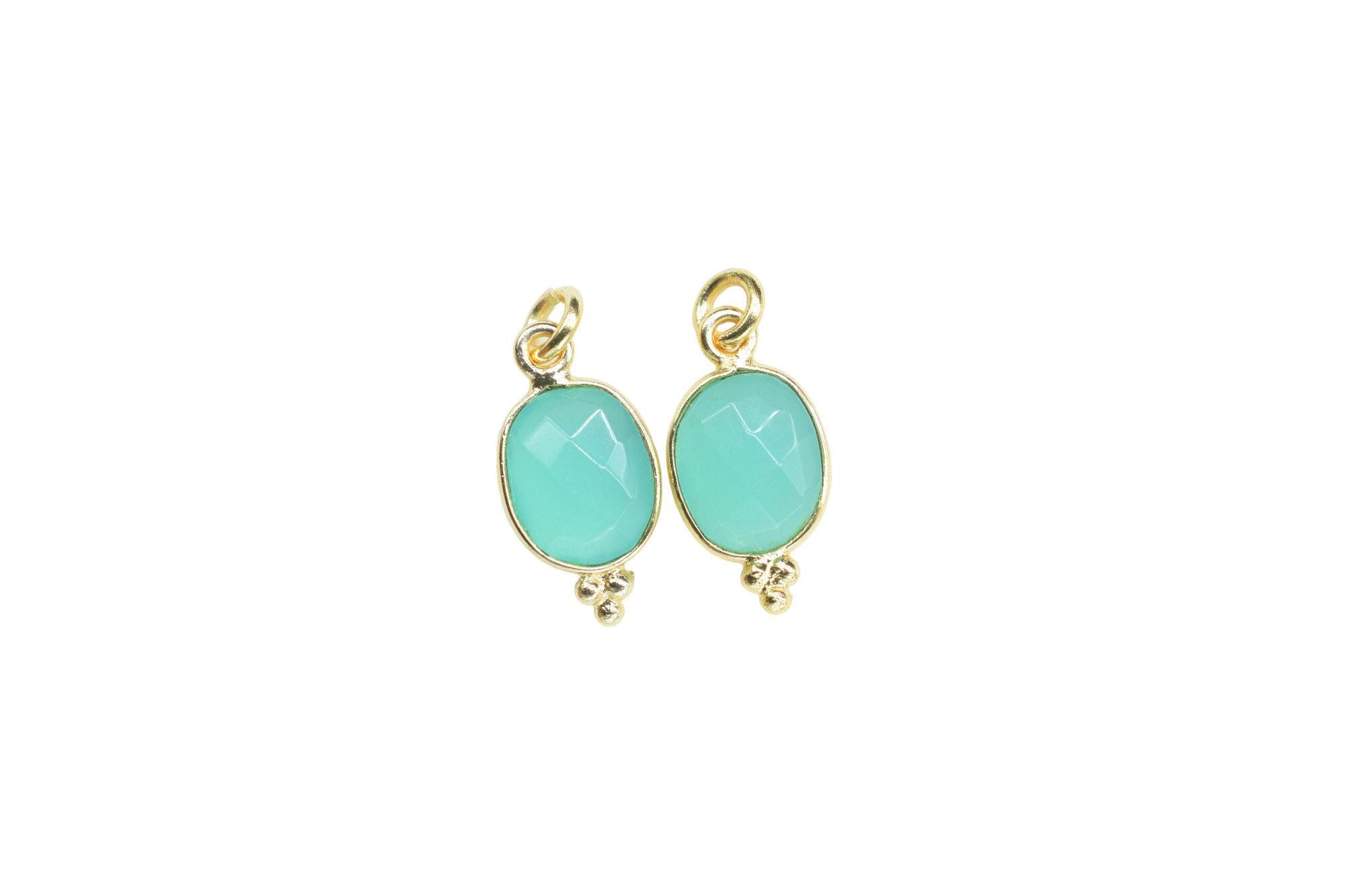 Aqua Chalcedony 8x10 oval Charms Pendant/Gold Plated Charms/Handmade Charms/Gold Vermeil Bezel/Aqua Jewelry Making Charm/Handmade Charms
