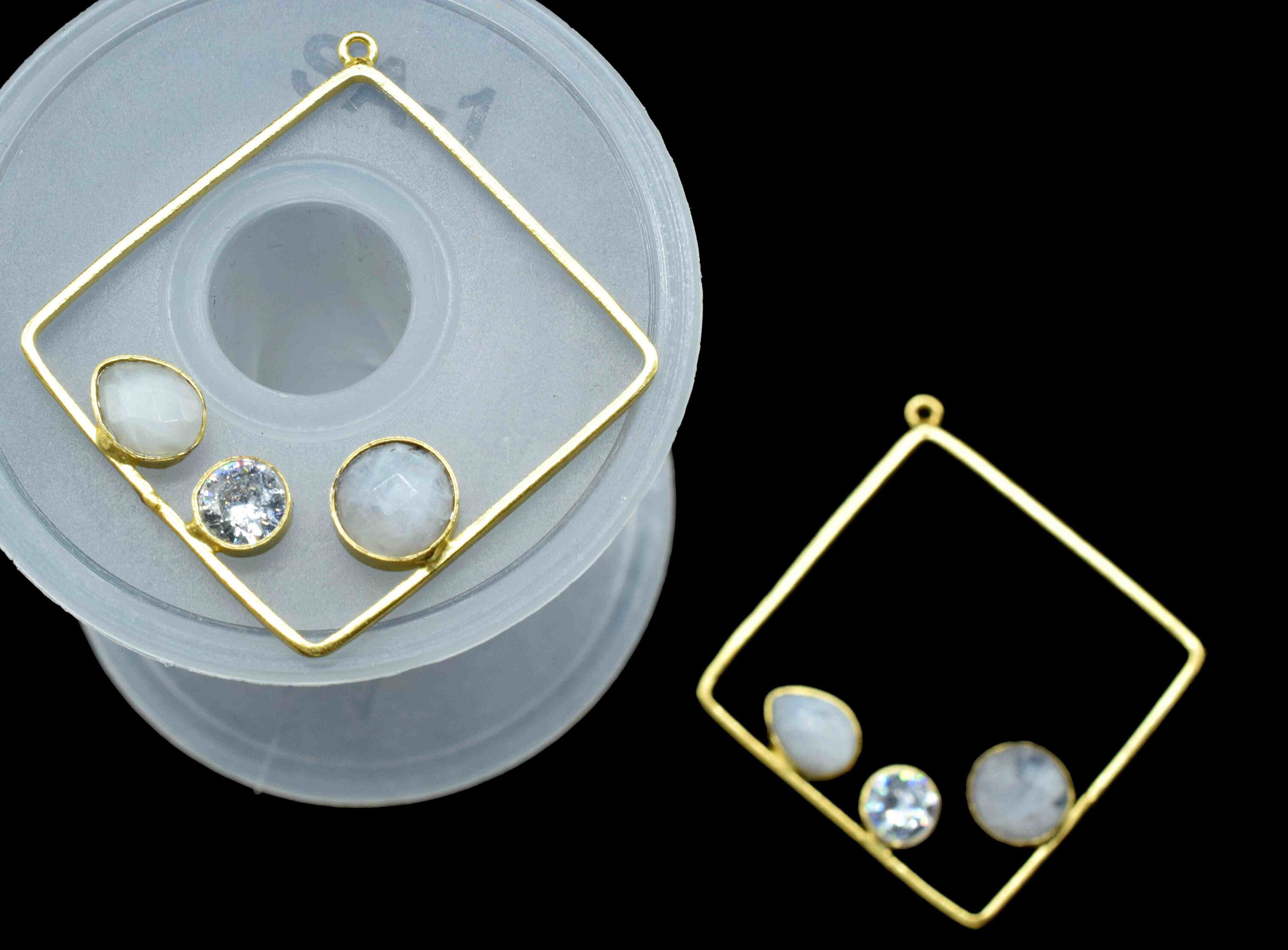 Connettore Quadrato In Argento 925 Con Pietra Di Luna – Placcato Oro, 15x10 Mm, Per Gioielli Fai Da Te E Regali