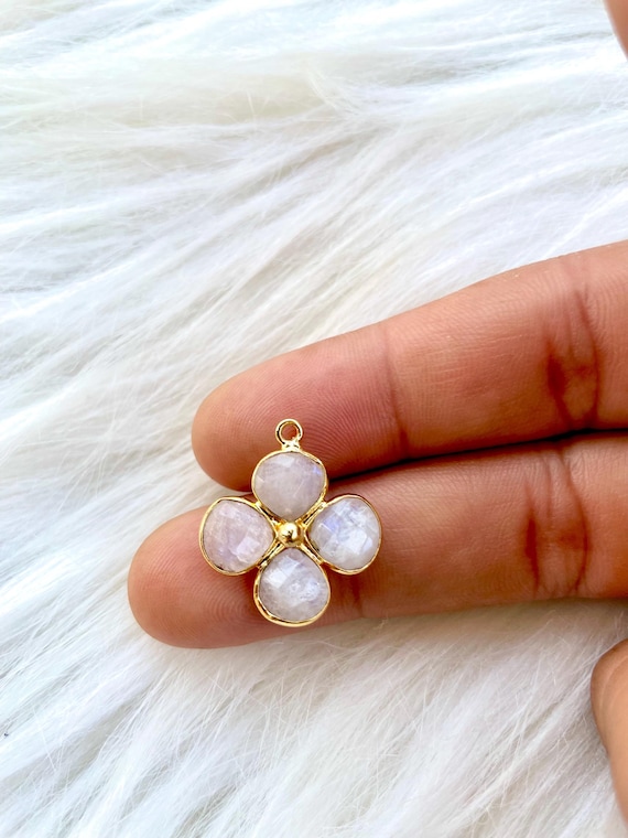 Moonstone Heart Shape Pendant/Jewelry Component/Jewelry Making Supply/Moonstone Bezel Charms/Gold Plated Charms/Handmade Jewelry/B'day Gift