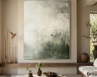 Groene abstracte textuur muurkunst originele groene textuur schilderij grote groene en beige abstracte kunst minimalistische decoratieve kunstwerken