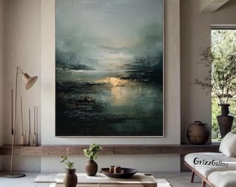 Green Abstract Wall Art 3D Texture Green Minimalist Painting Large Green And Black Abstract Art Modern Neutral Living Room Decor
