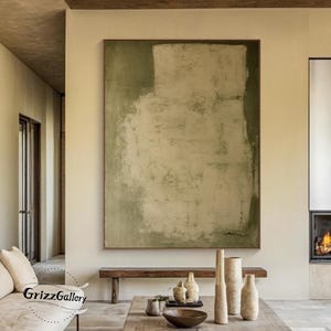 Large Abstract Green Textured Canvas Painting Green Abstract Wall Decor Green Modern Minimalist Textured Art Bedroom Neutral Home Decor