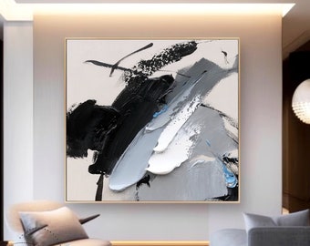 Minimalist 3D Textured Abstract Painting Large Abstract Blue Painting Gray and Blue Minimalist Painting Modern Acrylic Abstract Wall Art