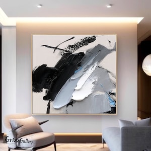 Minimalist 3D Textured Abstract Painting Large Abstract Blue Painting Gray and Blue Minimalist Painting Modern Acrylic Abstract Wall Art