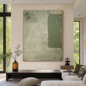 Large Abstract Green Textured Canvas Painting Green Wabi-Sabi Wall Decor Modern Minimalist Green Texture Art Artwork Neutral Home Decor