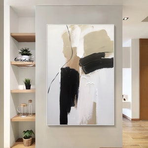 Large Minimalist Texture Painting Black and White Abstract Painting Black Textured Wall Art White Abstract 3D Textured Art Beige Painting