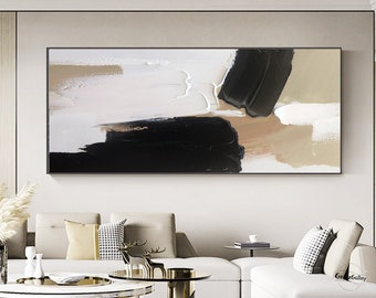 Black and White Minimalist Painting Large Black Abstract Wall Art White Textured Wall Art White Abstract Painting Beige Painting Bedroom Art