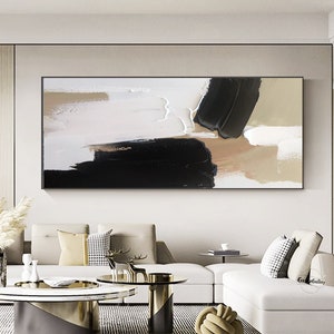 Black and White Minimalist Painting Large Black Abstract Wall Art White Textured Wall Art White Abstract Painting Beige Painting Bedroom Art