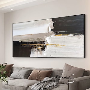 Large Black and White Abstract Texture Art Black and White Abstract Painting Minimalist Textured Abstract Art Gold Knife Abstract Painting