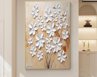 大きな抽象画、花のアート、花の絵画、3Dテクスチャ絵画、寝室の