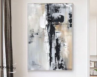 Large Black and Brown Abstract Painting Brown Textured Abstract Wall Art White 3D Textured Abstract Painting Modern Abstract Painting