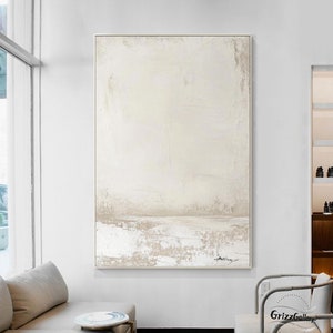 Large Beige Textured Wall Art Creamy White Minimalist Painting Original White and Beige Textured Painting Modern Minimalist Landscape Art