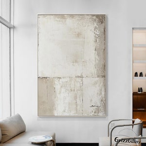 Creamy White Minimalistic Painting Large Beige Textured Wall Art Large White and Beige Textured Painting Modern Minimalist Decorative Art