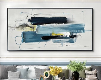 Large Minimalist Abstract Painting Blue Textured Abstract Painting Blue Textured Wall Art Acrylic Abstract Painting Minimalist Wall Art