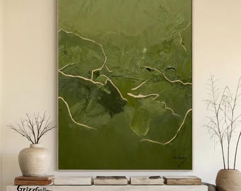 Green Wall Art Original Green Canvas Oil Painting; Green Minimalist Painting; Modern Pure Green Abstract Art Bedroom Decor Abstract Painting