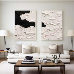 Large Black and White Abstract Texture Painting White Texture Abstract Art Black Painting Black and White Minimalist Painting Modern Art