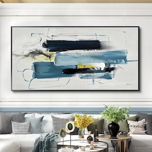 Grande Pintura Abstrata Minimalista Pintura Abstrata Azul Texturizada Arte de Parede Azul Texturizada Pintura Abstrata Acrílica Arte de Parede Minimalista