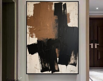 Original Brown Wabi-Sabi Wall Art Brown Abstract Painting Large Brown Textured Minimalist Wall Art Black Textured Painting Neutral Painting