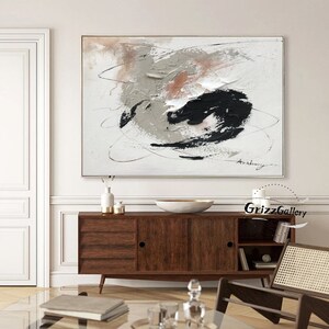 Large Beige Abstract Painting 3D Beige Textured Painting Black Textured Painting Large Minimalist Abstract Painting Living Room Wall Art