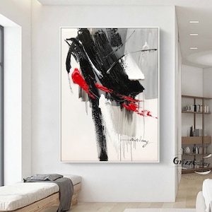 Große schwarze abstrakte Textur Malerei 3D Textur Abstrakte Wand Kunst Rote Textur Acrylbild Moderne minimalistische abstrakte Malerei