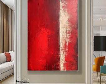 Large Red Abstract Painting Red Textured Wall Art Red Minimalist Painting Large Beige Wall Art Living Room Decoration Painting
