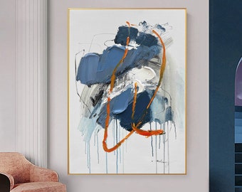 Large Abstract Painting Blue Minimalist Painting White Abstract Painting Blue Textured Art Modern Textured Abstract Art Living Room Wall Art