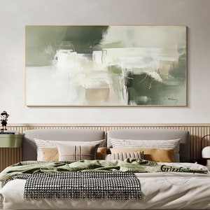 Large Green 3D Texture Painting Abstract Minimalist Green Abstract Wall Art Green White Texture Painting Green Wall Art Decorative Painting
