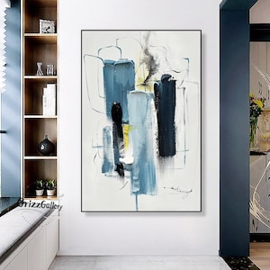 3D Blue Texture Abstract Minimalist Painting Large Abstract Wall Art White Canvas Painting Modern Acrylic Knife Painting Decorative Painting